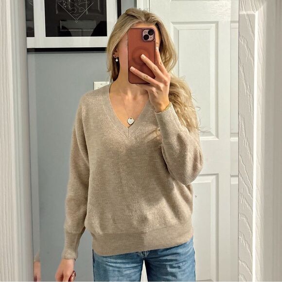 Vanessa Bruno Tan Ribbed 100% Wool Sweater